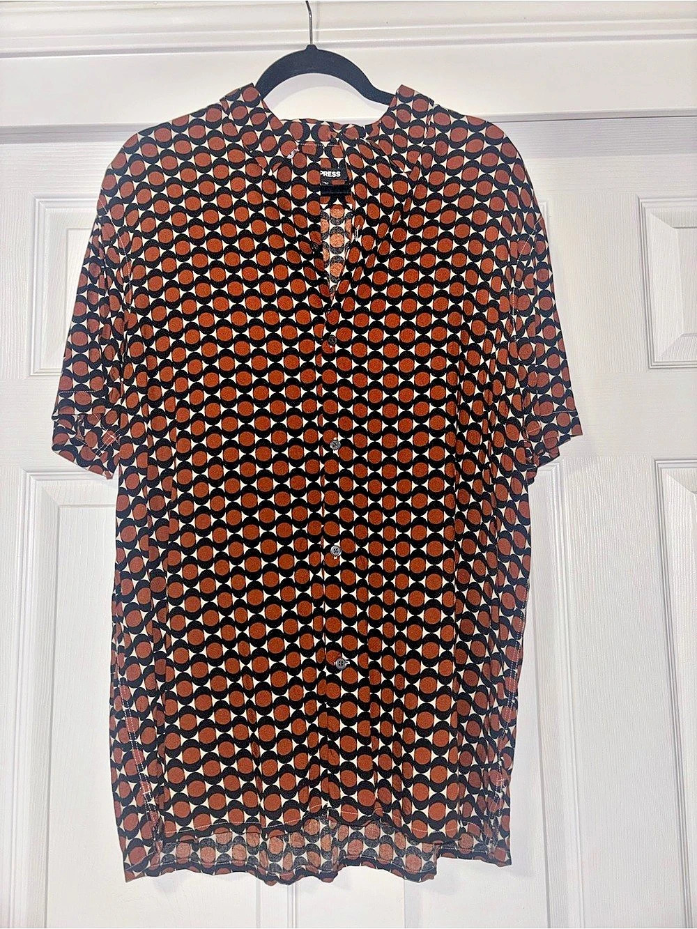 Express Geo Print Rayon Short Sleeve Shirt